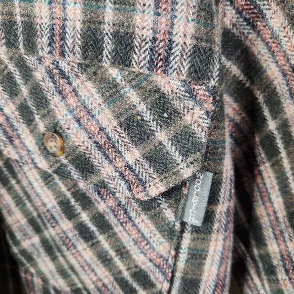 Vtg Woolrich Oatmeal Loden Plaid Long Sleeve Button Down Wool Nylon Blend Shirt - Picture 5 of 7